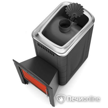 Дровяная банная печь TMF Ангара 2012 Carbon Витра с закрытой каменкой антрацит в Ноябрьске