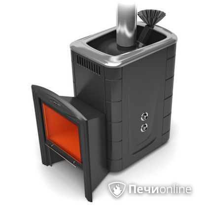 Дровяная банная печь TMF Гейзер 2014 Carbon Витра с теплообменником антрацит в Ноябрьске